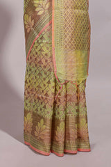 Multi color geometric design semi tussar saree with self border and printed blouse