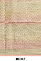 Multi color geometric design semi tussar saree with self border and printed blouse