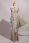 Multi color geometric design semi tussar saree with self border and printed blouse
