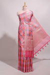 Multi color checked zari motifs design semi tussar saree with self border and matching blouse