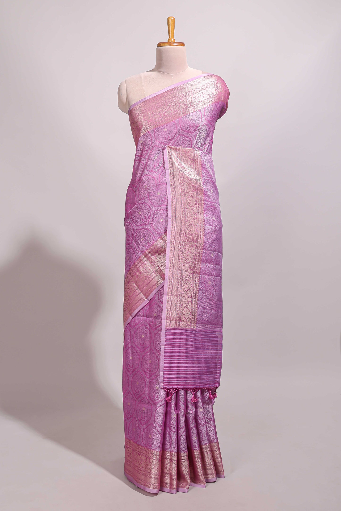 Lavender floral brocade jacquard design semi tussar saree with self border and matching blouse