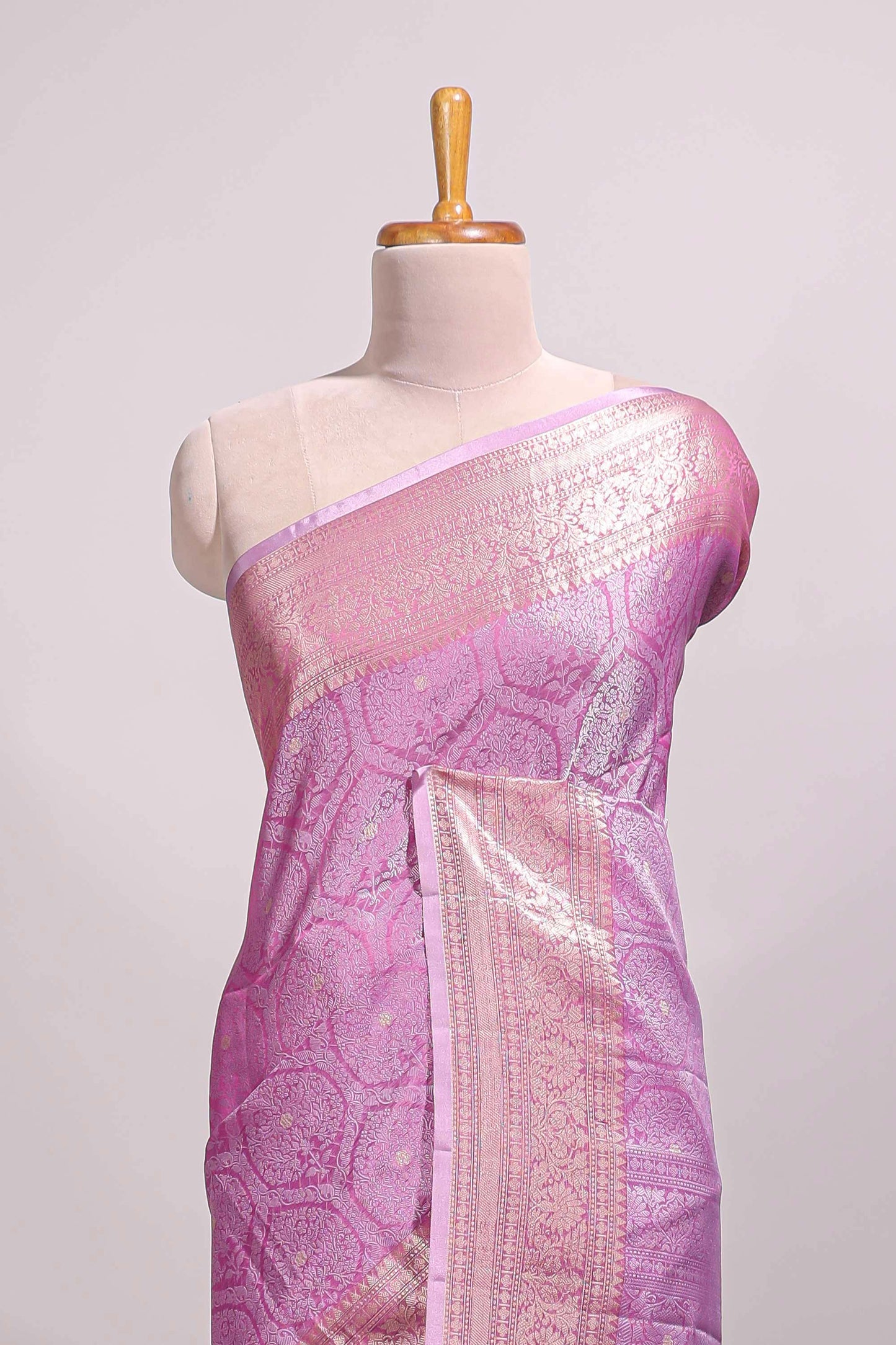 Lavender floral brocade jacquard design semi tussar saree with self border and matching blouse