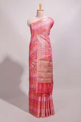 Multi color checked zari motifs design semi tussar saree with self border and matching blouse