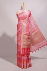 Multi color checked zari motifs design semi tussar saree with self border and matching blouse