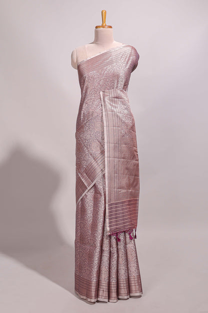 Dusky Pink jacquard floral zari motifs design semi tussar saree with self border and matching blouse
