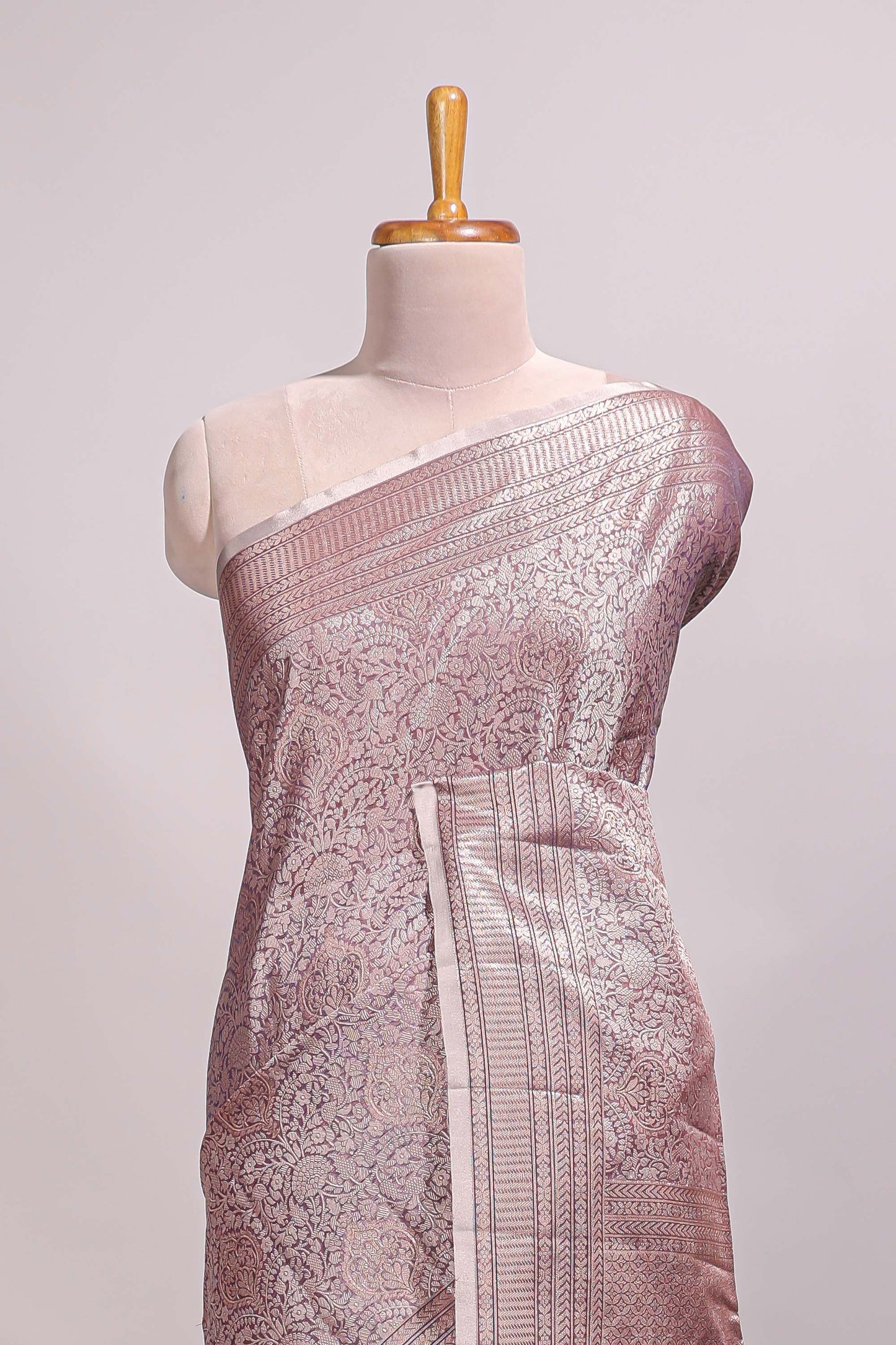Dusky Pink jacquard floral zari motifs design semi tussar saree with self border and matching blouse