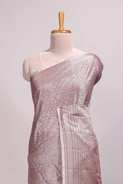 Dusky Pink jacquard floral zari motifs design semi tussar saree with self border and matching blouse