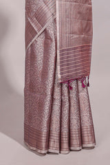 Dusky Pink jacquard floral zari motifs design semi tussar saree with self border and matching blouse