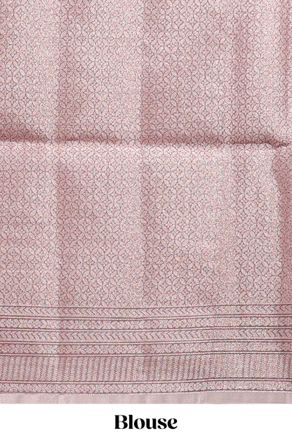 Dusky Pink jacquard floral zari motifs design semi tussar saree with self border and matching blouse