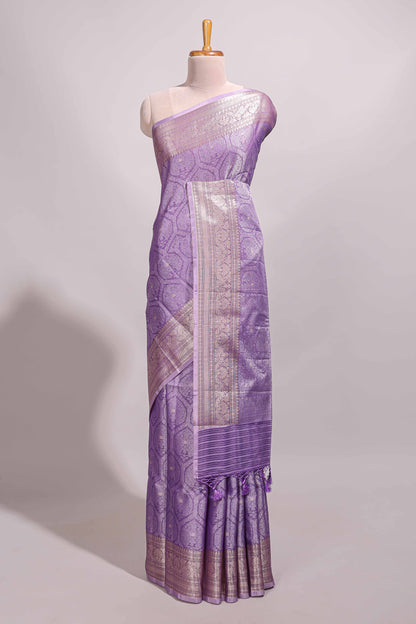 Lavender jacquard floral zari motifs design semi tussar saree with self border and matching blouse