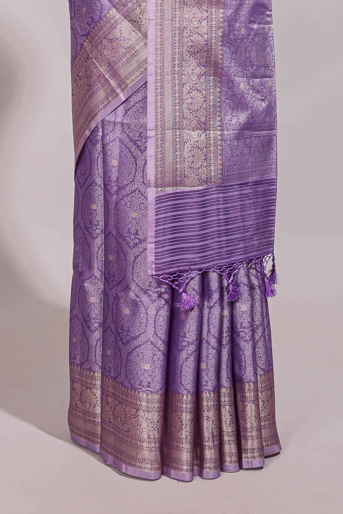 Lavender jacquard floral zari motifs design semi tussar saree with self border and matching blouse