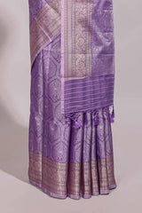 Lavender jacquard floral zari motifs design semi tussar saree with self border and matching blouse