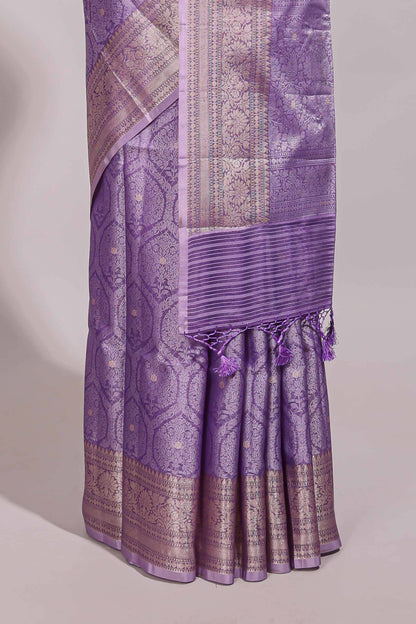 Lavender jacquard floral zari motifs design semi tussar saree with self border and matching blouse