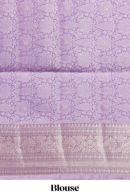 Lavender jacquard floral zari motifs design semi tussar saree with self border and matching blouse
