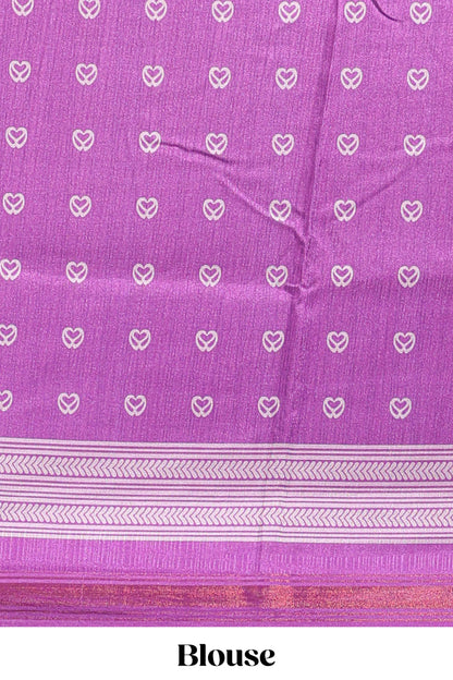 Green floral motifs semi tussar saree with contrast border and printed blouse