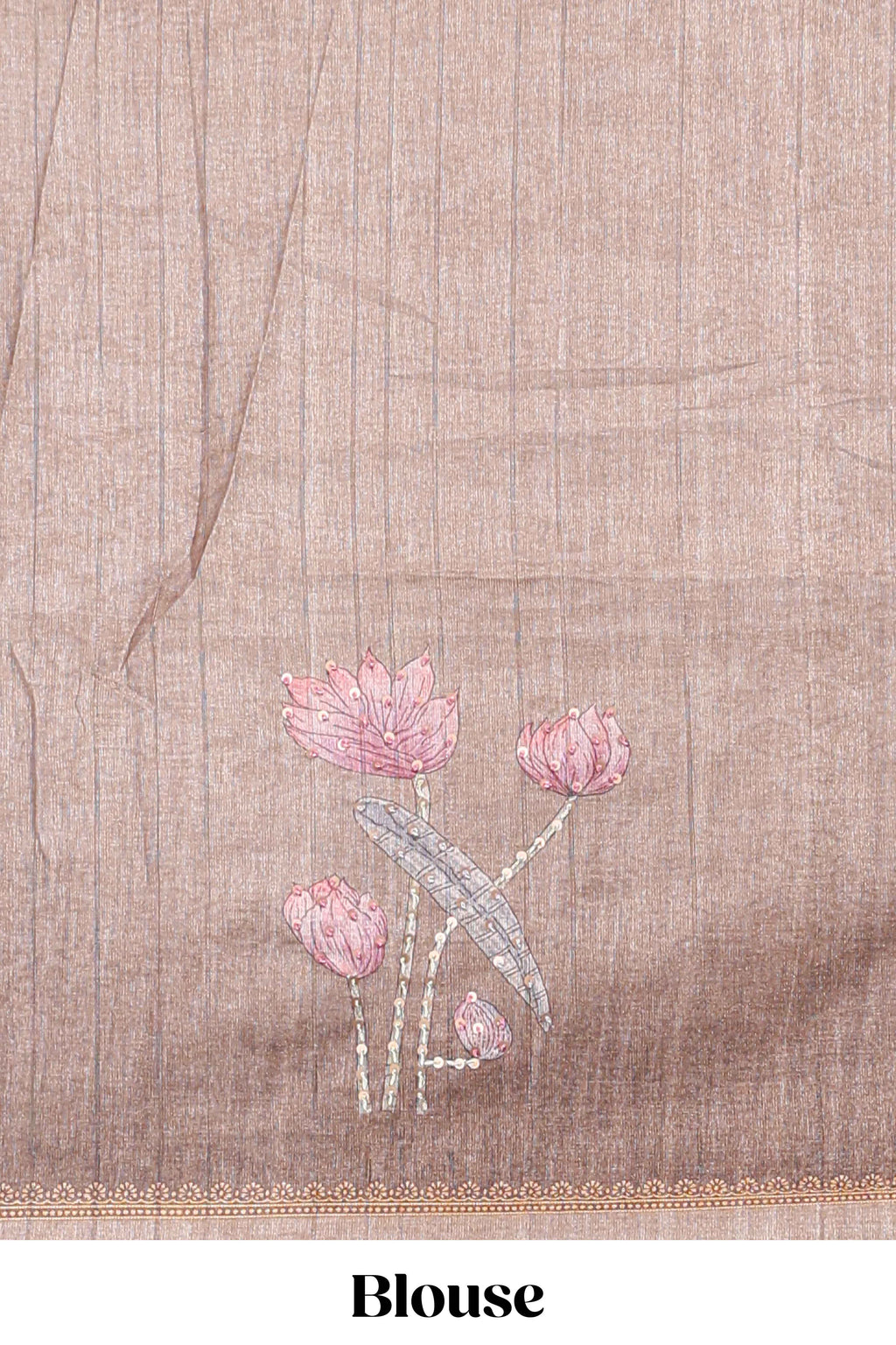 Brown floral design semi tussar saree with self border and matching printed blouse