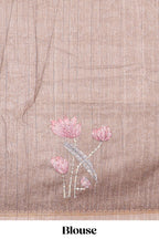 Brown floral design semi tussar saree with self border and matching printed blouse