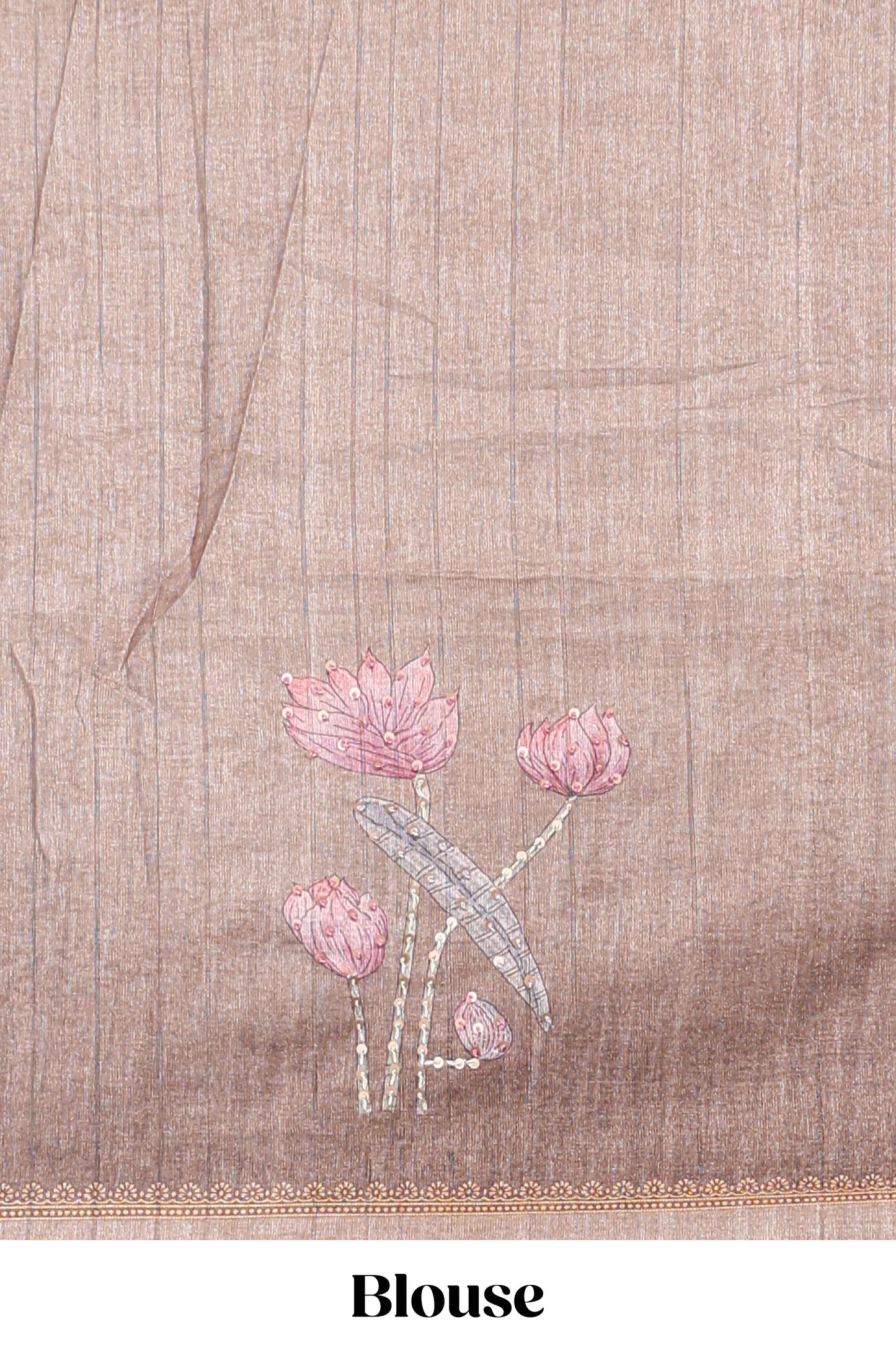 Brown floral design semi tussar saree with self border and matching printed blouse