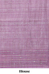 Grey floral design semi tussar saree with contrast lavender border and printed pallu