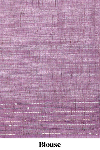 Grey floral design semi tussar saree with contrast lavender border and printed pallu
