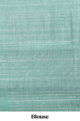 Grey floral design semi tussar saree with contrast green border and printed pallu