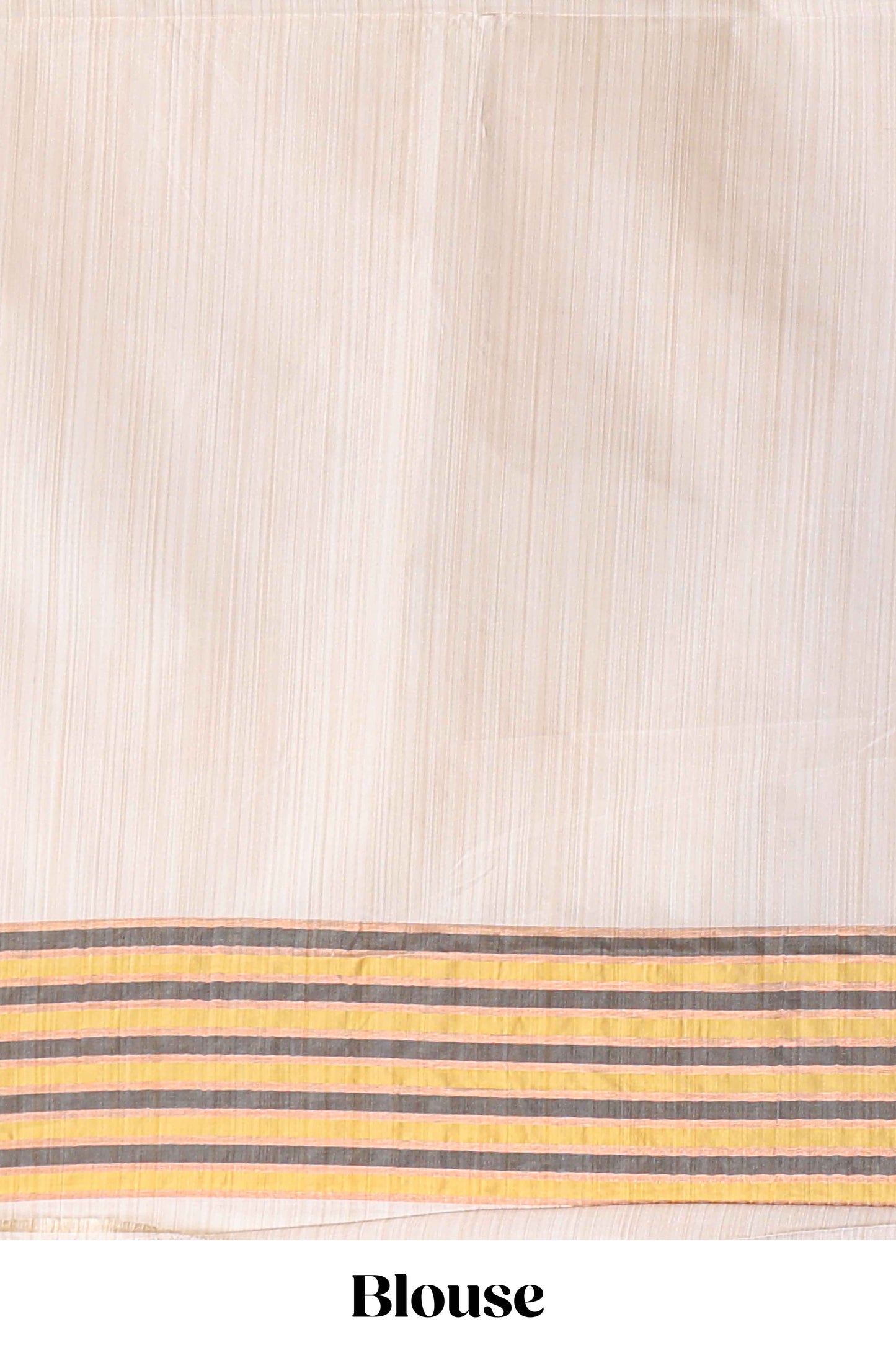 Off white ikkat design semi tussar saree with contrast dual shade border and matching striped blouse
