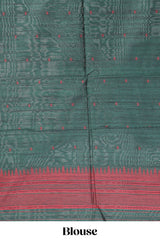 Maroon ikkat motifs design semi tussar saree with contrast border and striped blouse