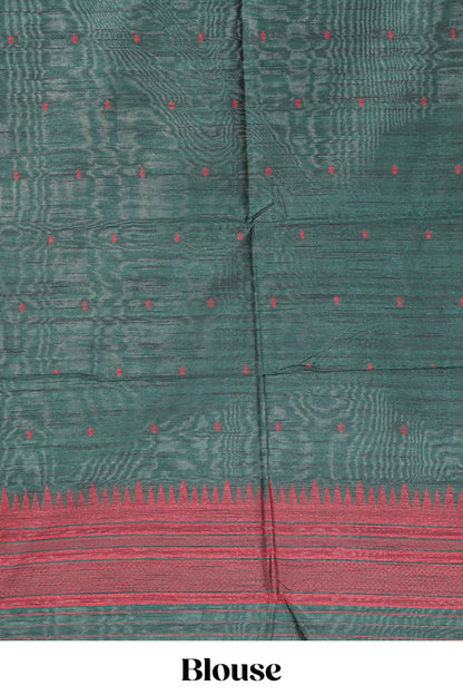 Maroon ikkat motifs design semi tussar saree with contrast border and striped blouse