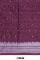 Lavender ikkat motifs design semi tussar saree with contrast border and striped blouse