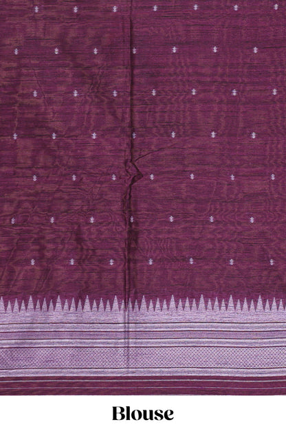 Lavender ikkat motifs design semi tussar saree with contrast border and striped blouse
