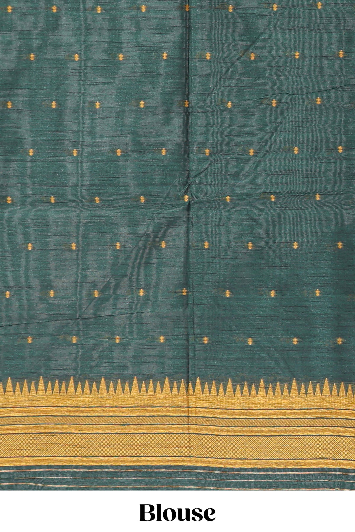 Mustard ikkat motifs design semi tussar saree with contrast green border and striped blouse