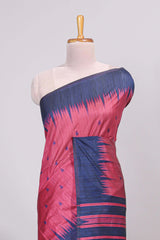 Pink ikkat motifs design semi tussar saree with contrast border and striped blouse