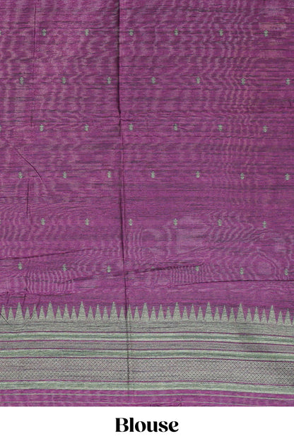 Bottel green ikkat motifs design semi tussar saree with contrast border and motifs blouse