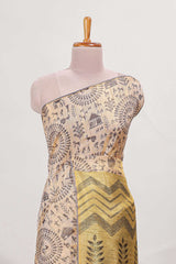 Sandal all over body Warli print withleaf motifs pallu and contrast blouse