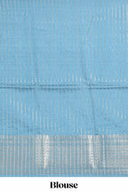 Blue colour story book  printed  semi tussar saree with zari border and zari weaving blouse