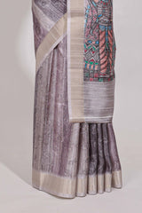 Multi colour kalamakri arttussar sareewith floral creeper prints zari border and kalamkari motif print pallu