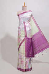 Multi colour and floral designsemi tussar saree with contrast border andcontrast blouse