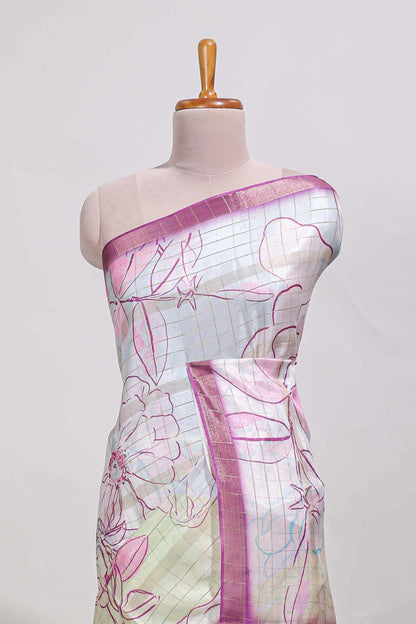 Multi colour and floral design  semi tussar saree with contrast border and  contrast blouse