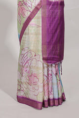 Multi colour and floral designsemi tussar saree with contrast border andcontrast blouse