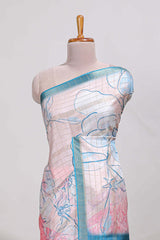 Multi colour and floral semi tussar saree with contrast border andcontrast blouse