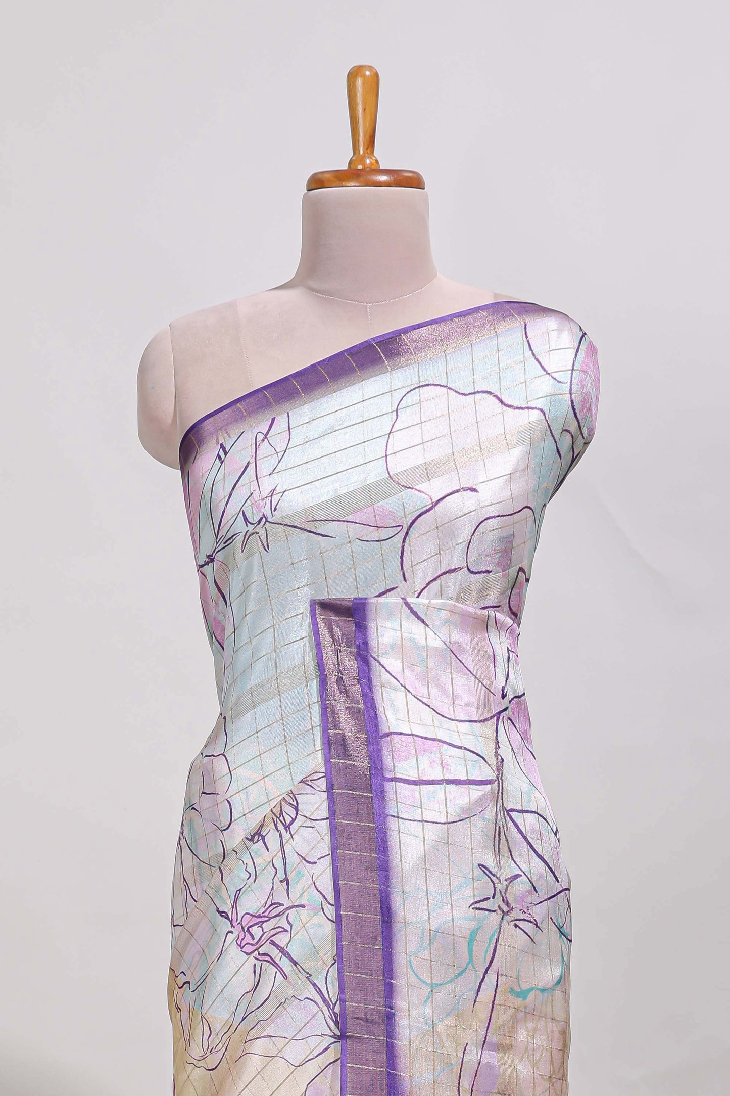 Multi colour and floral design  semi tussar saree with contrast border and  contrast blouse