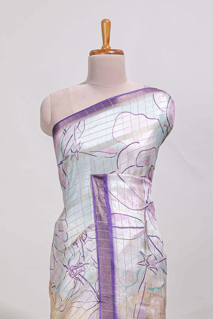 Multi colour and floral design  semi tussar saree with contrast border and  contrast blouse