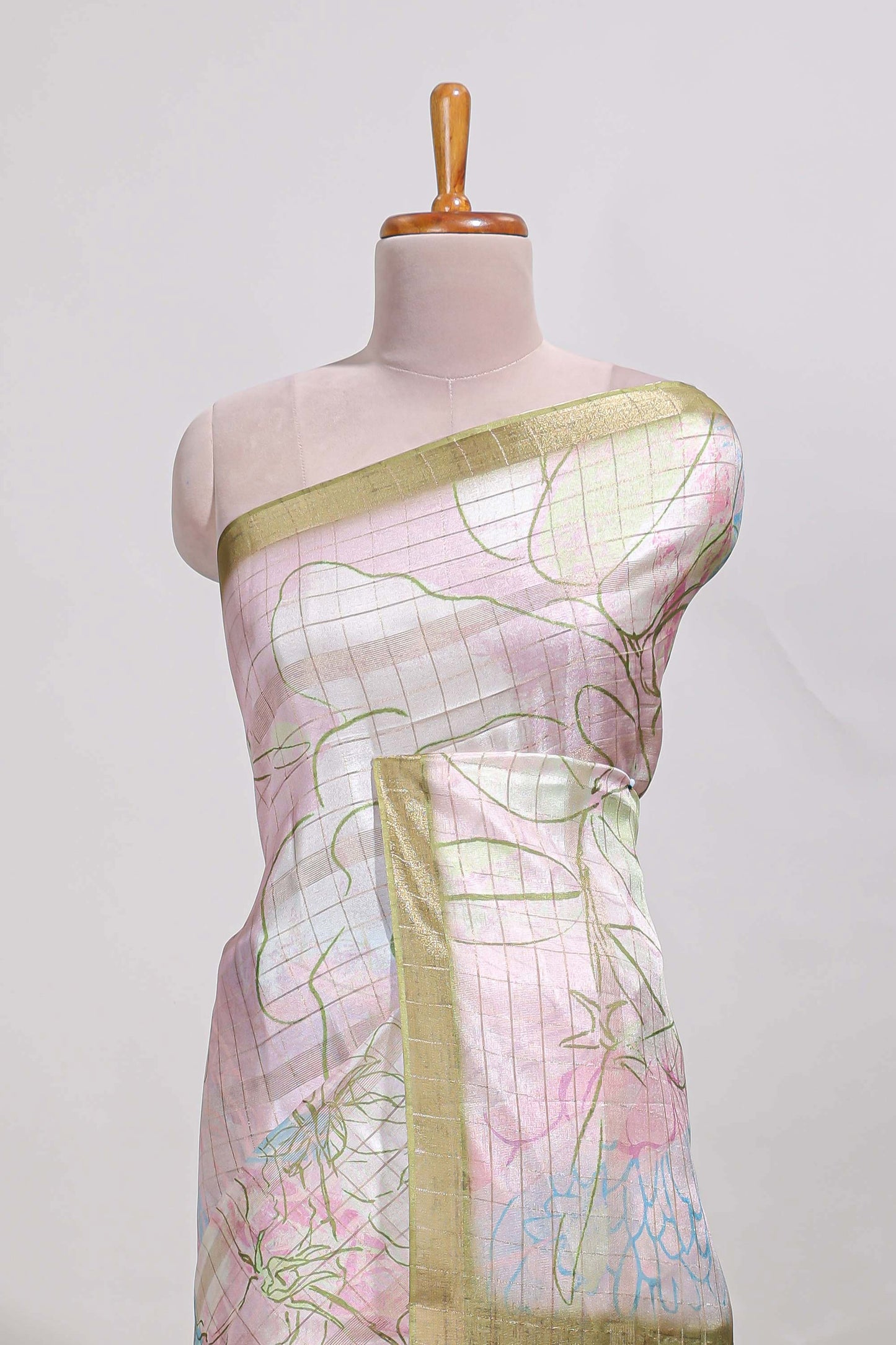 Multi colour and floral design  semi tussar saree with contrast border and  contrast blouse