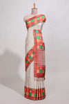 Cream coloursemi tussar sareeandcontrast checkedborder withcontrastchecked blouse