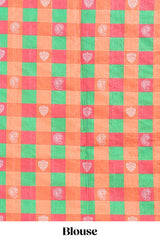 Cream coloursemi tussar sareeandcontrast checkedborder withcontrastchecked blouse