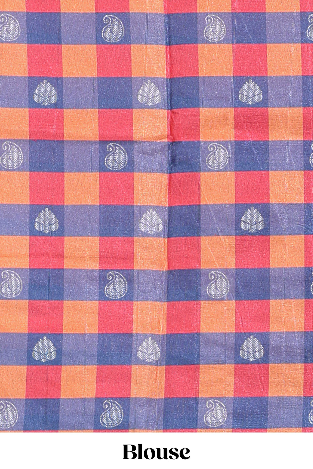 beige colour  semi tussar saree  contrast checked  border and  contrast  checked blouse