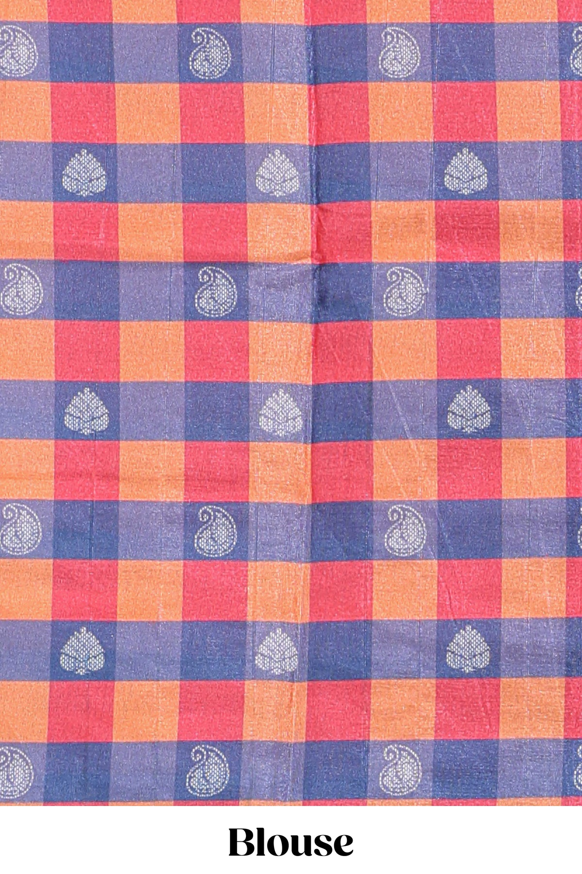 beige colour  semi tussar saree  contrast checked  border and  contrast  checked blouse