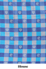 beige coloursemi tussar saree with contrast checkedborder andcontrastchecked blouse