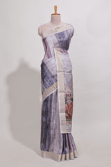multicolour floral printedsemi tussar saree with zari border and matching blouse