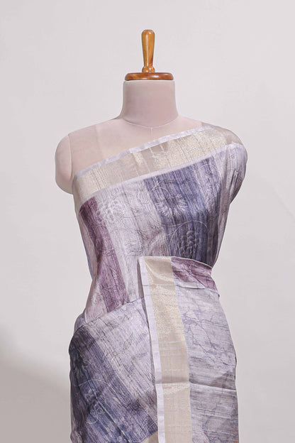 multi  colour floral printed  semi tussar saree with zari border and matching blouse